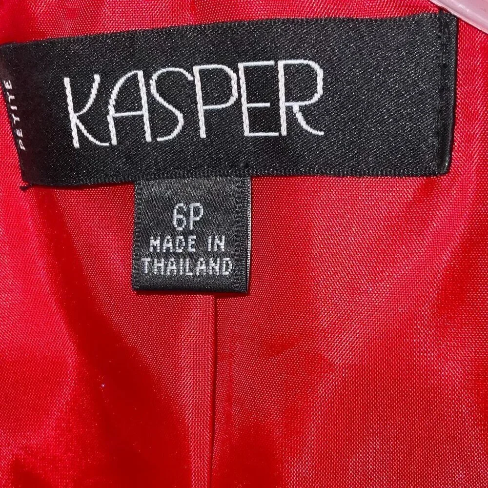 Kasper Red Open Front‎ Blazer Jacket Womens 6P Lined Minimalist Corporate Chic